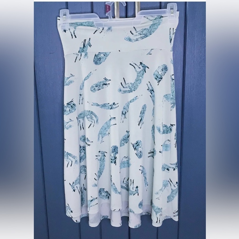 Lularoe Mint Green Fox Azure Skirt Size XS Goblin Cottage Core Novelty Retro
